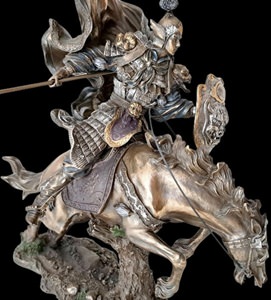 Zhao Yun bronzefigur fra Veronese til hest med spyd og skjold